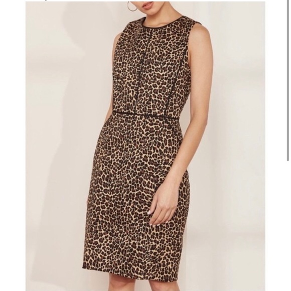 J. Crew Leopard Print Piped Slimming Knee Length Sleeveless Sheath Dress 4 - Picture 1 of 14